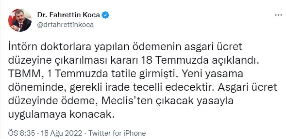 Fahrettin Koca'dan intern doktorların ödemeleriyle ilgili açıklama