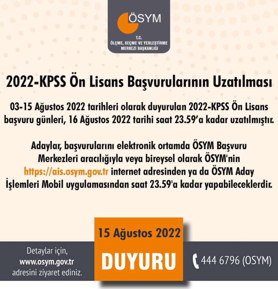 ÖSYM, KPSS- Ön Lisans başvuru tarihlerini uzattı