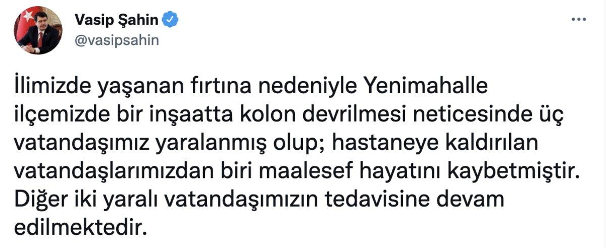Ankara'da şiddetli fırtına ve sağanakta 1 can kaybı