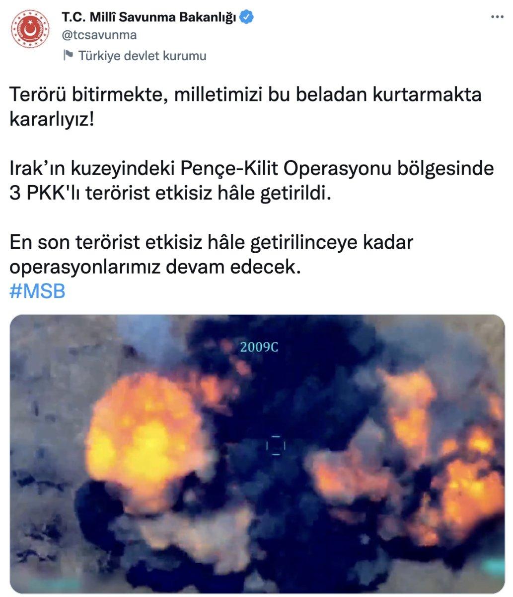 MSB: Pençe-Kilit Operasyonu bölgesinde 3 terörist öldürüldü