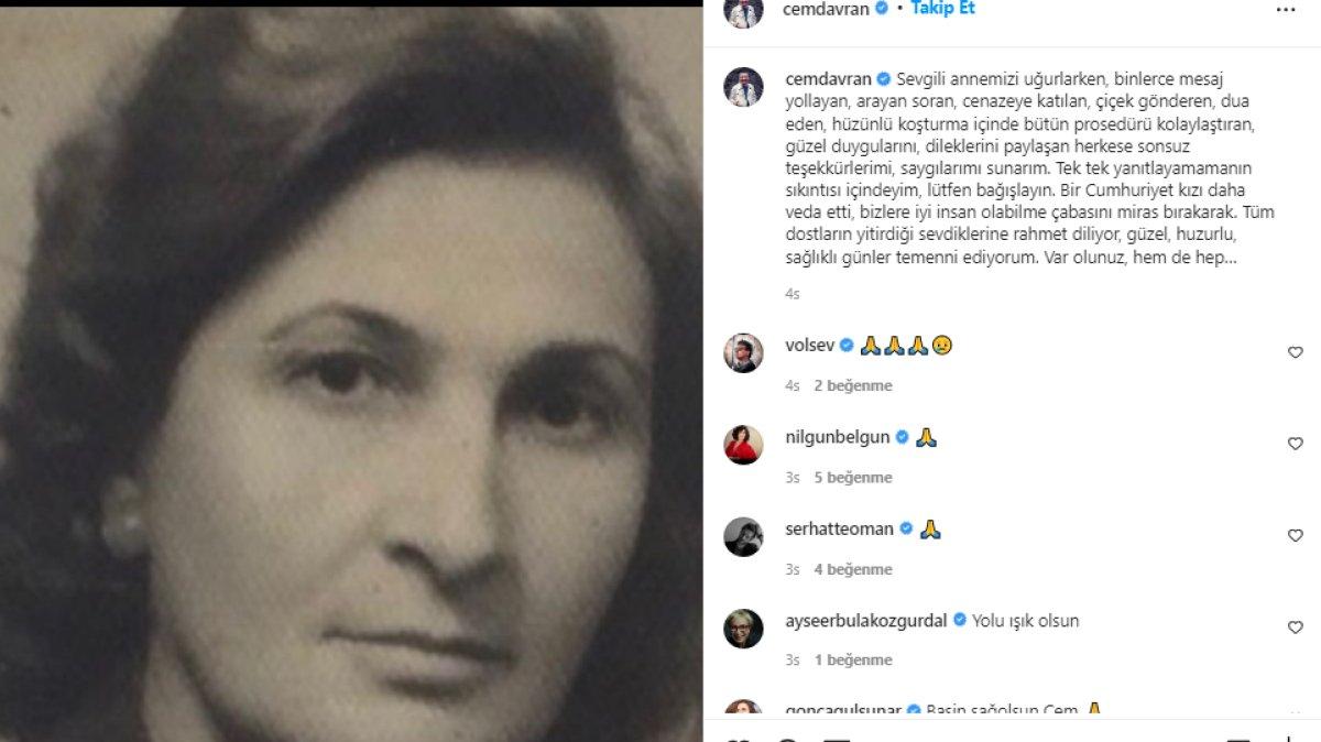 Cem Davran'ın annesi son yolculuğuna uğurlandı