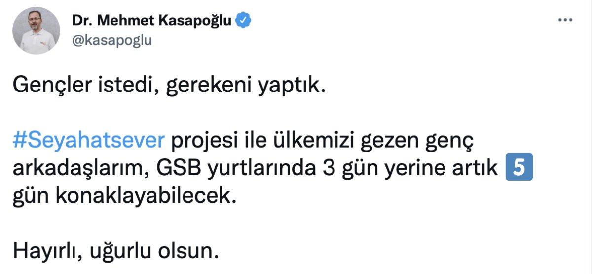 Mehmet Kasapoğlu: Seyahatsever'de konaklama gün sayısı 5'e yükseltildi