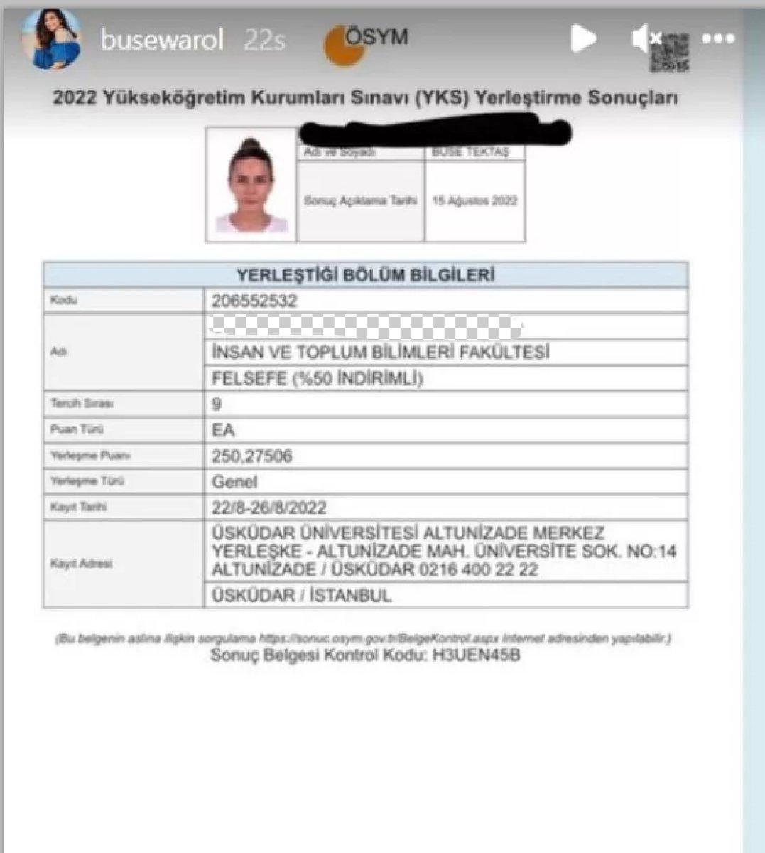 Buse Varol üniversiteli oldu