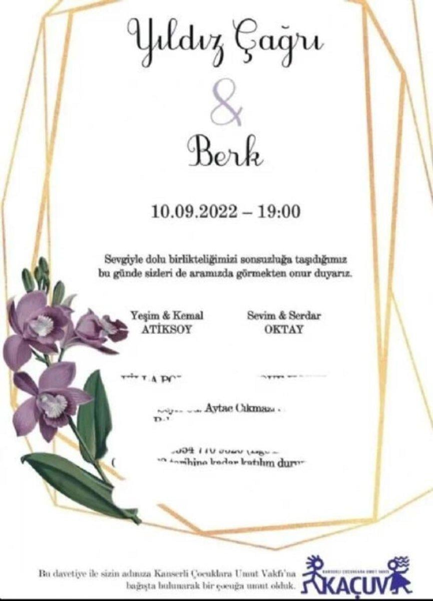 Yıldız Çağrı Atiksoy ile Berk Oktay'ın nikah davetiyesi