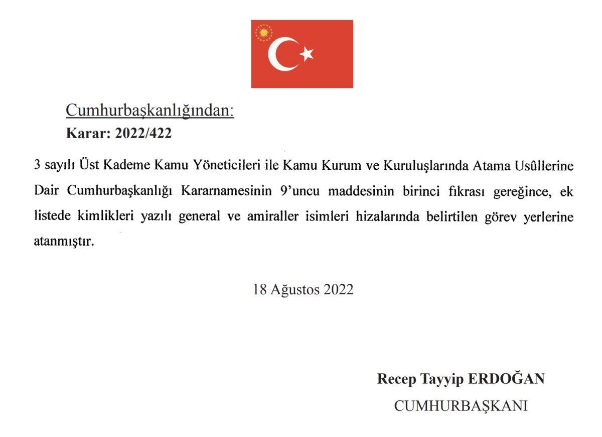 Kara, Deniz ve Hava Komutanlığına yapılan atamalar Resmi Gazete'de