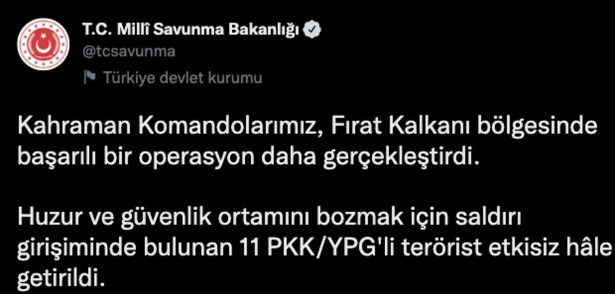 Fırat Kalkanı bölgesinde 11 terörist leş edildi