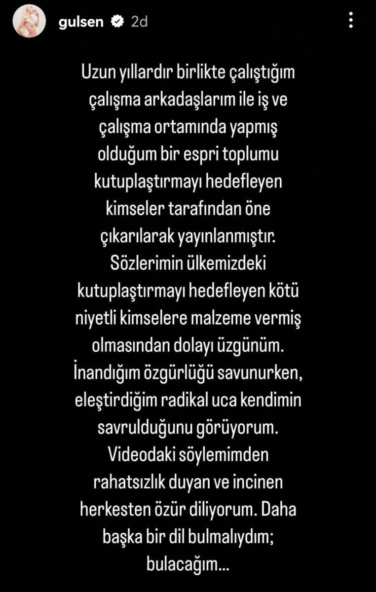 Gülşen, imam hatip sözleri için özür diledi