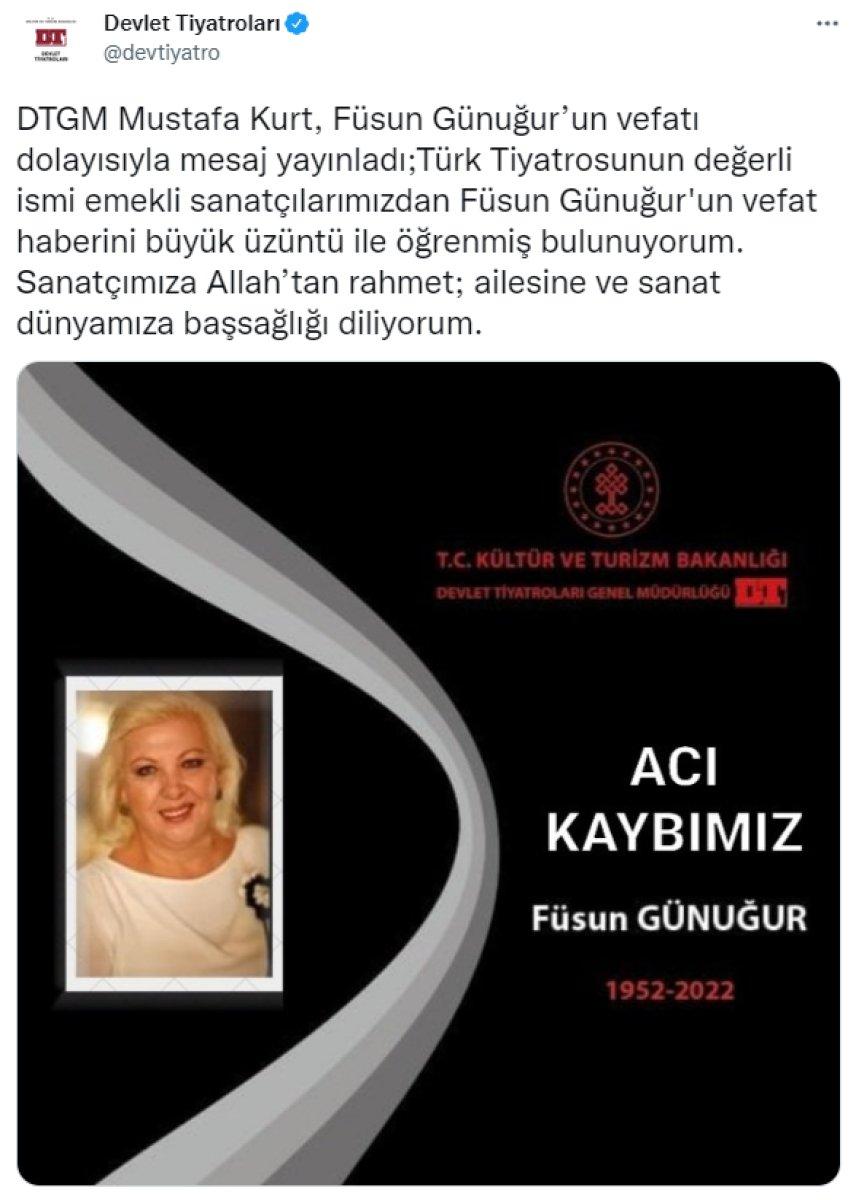 Oyuncu Füsun Günuğur hayatını kaybetti