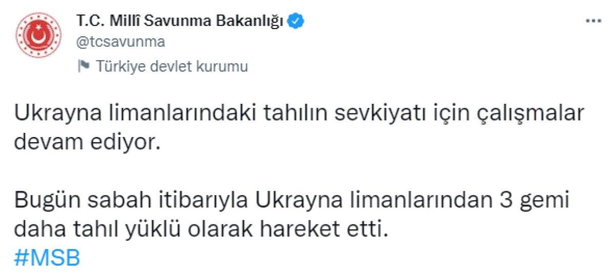 Ukrayna limanlarından tahıl yüklü 3 gemi hareket etti