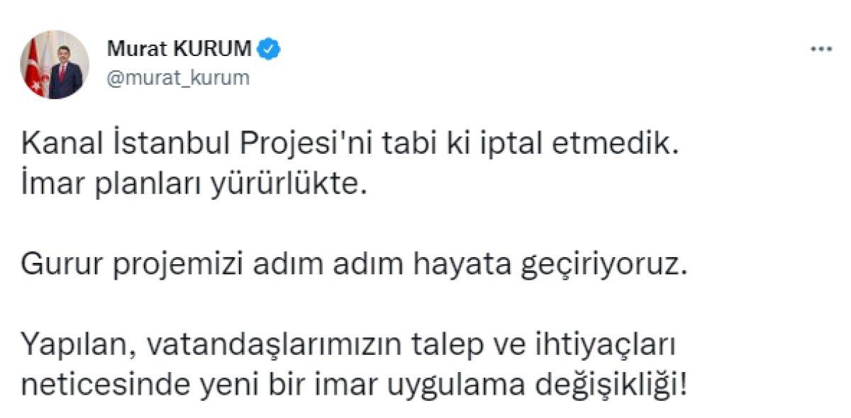 Murat Kurum: Kanal İstanbul Projesi'ni iptal etmedik