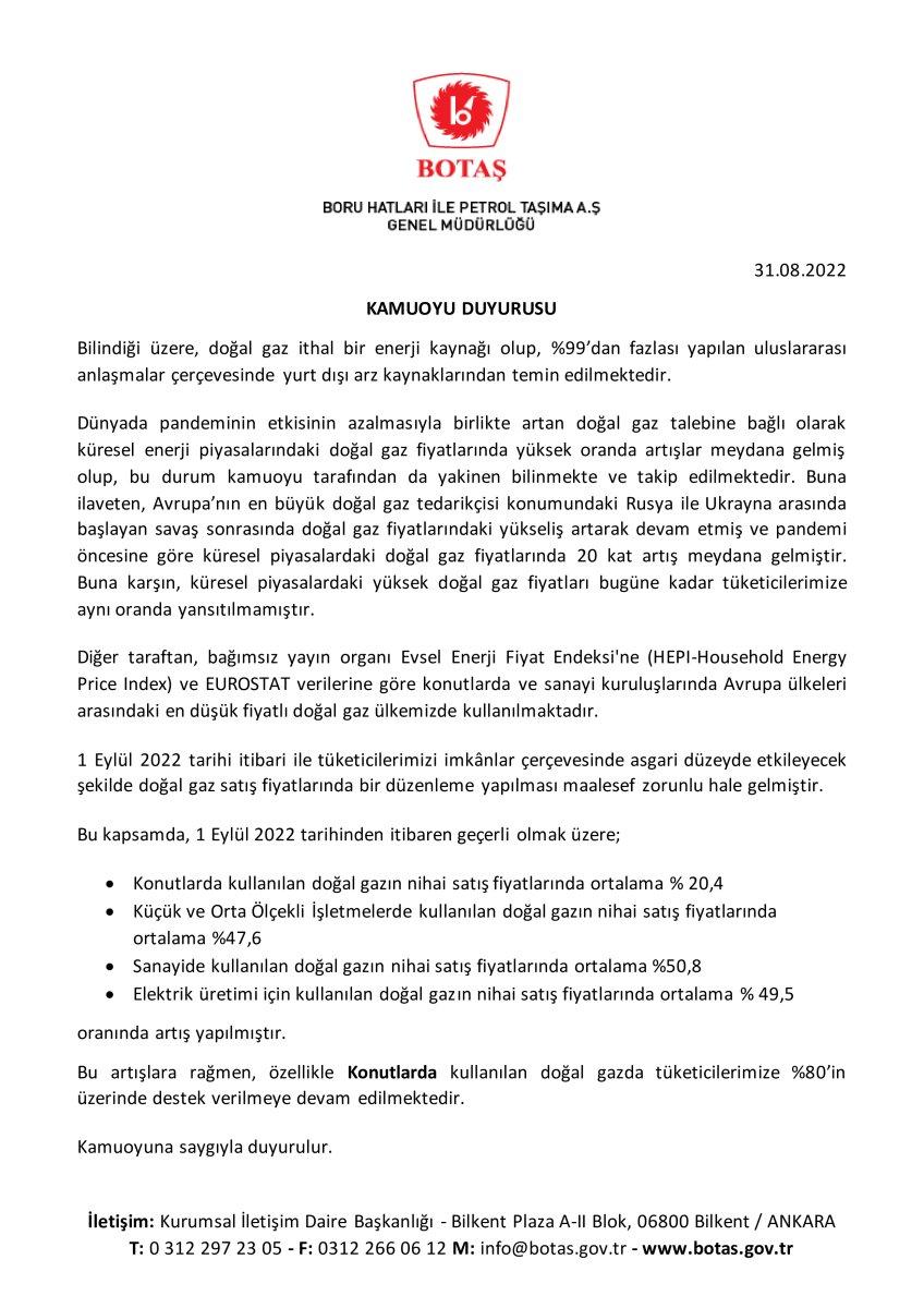 Doğalgaz ve elektriğe eylül zammı