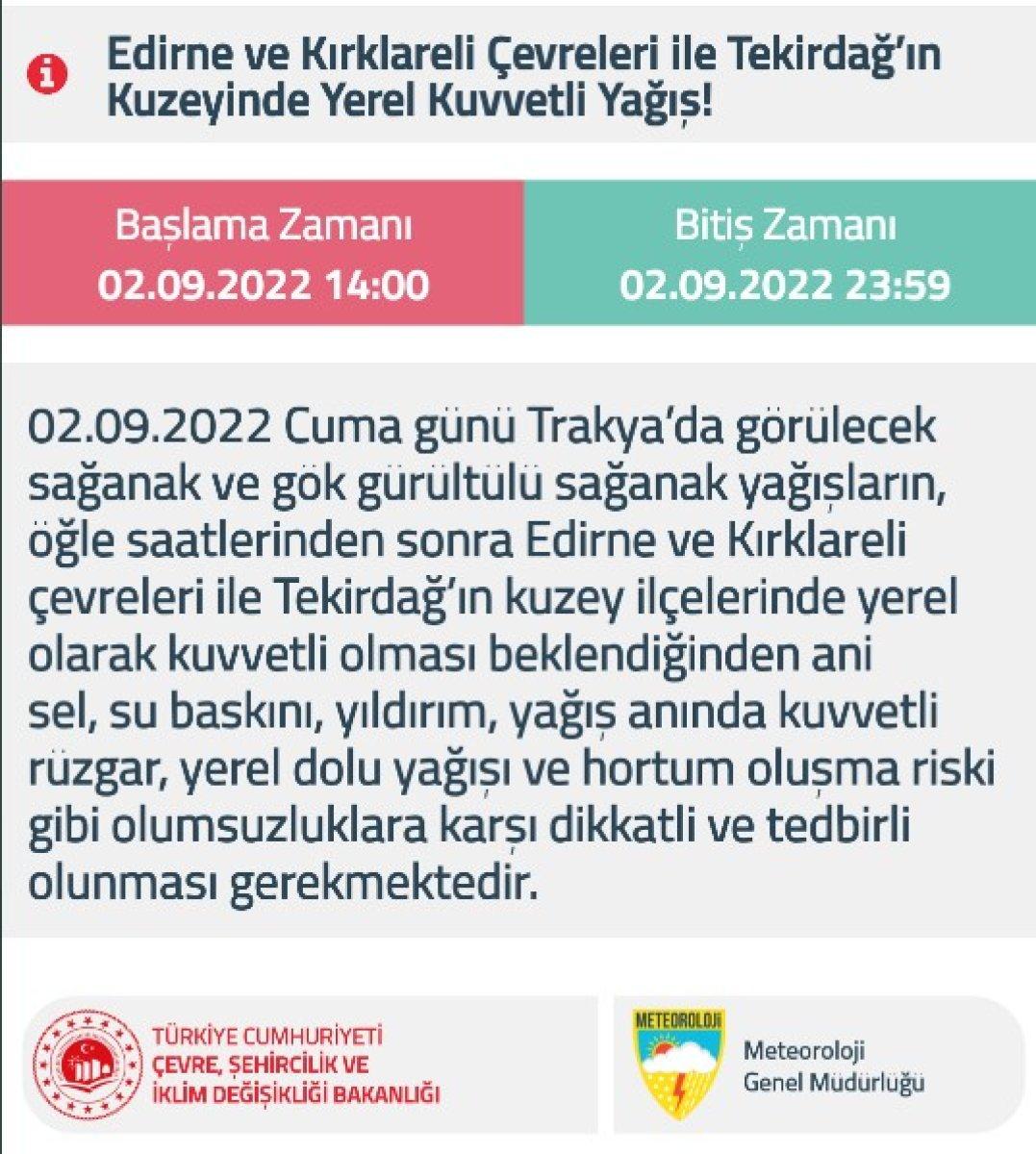 Meteoroloji'den Trakya bölgesine sağanak uyarısı