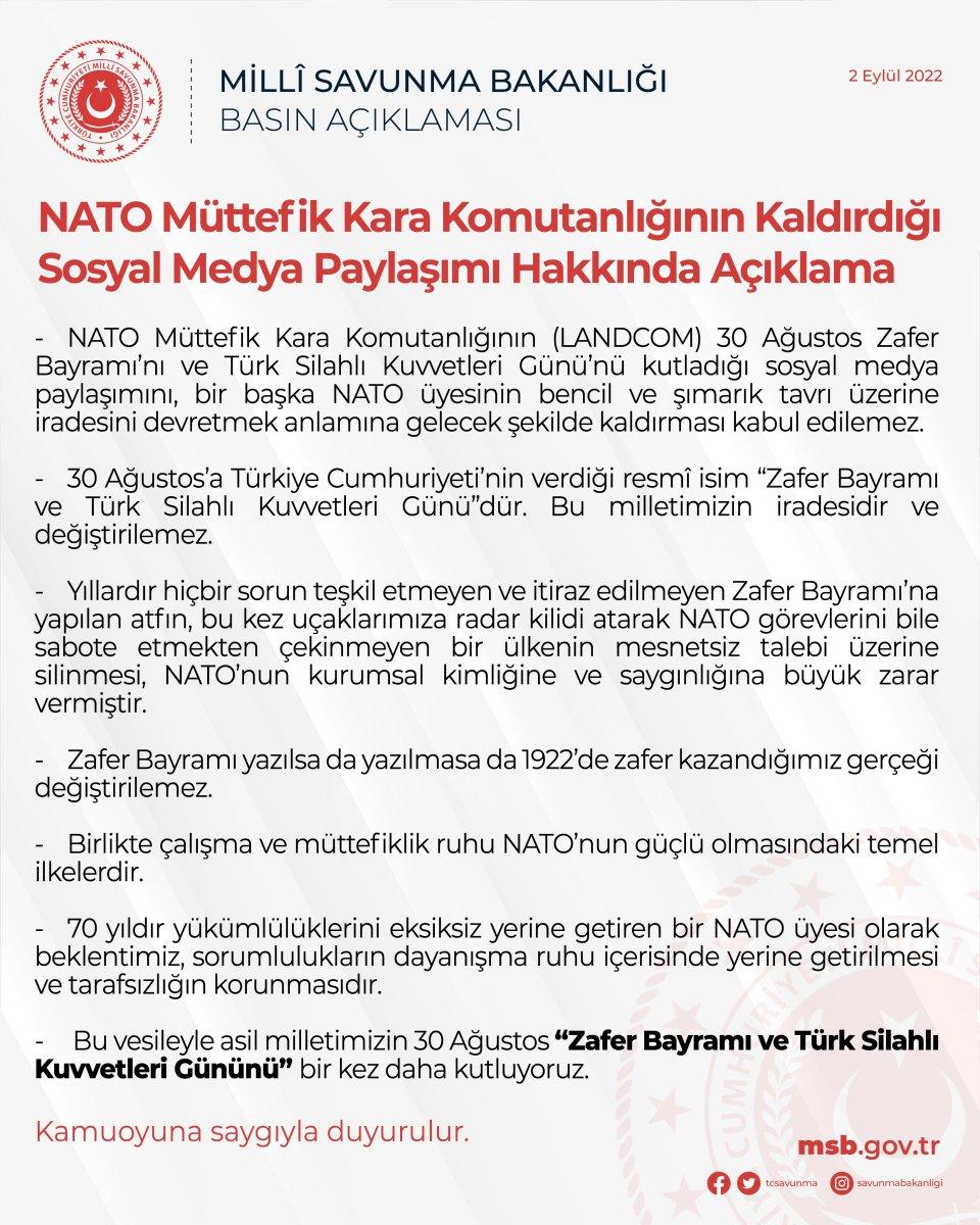 MSB'den NATO'ya paylaşım silme tepkisi
