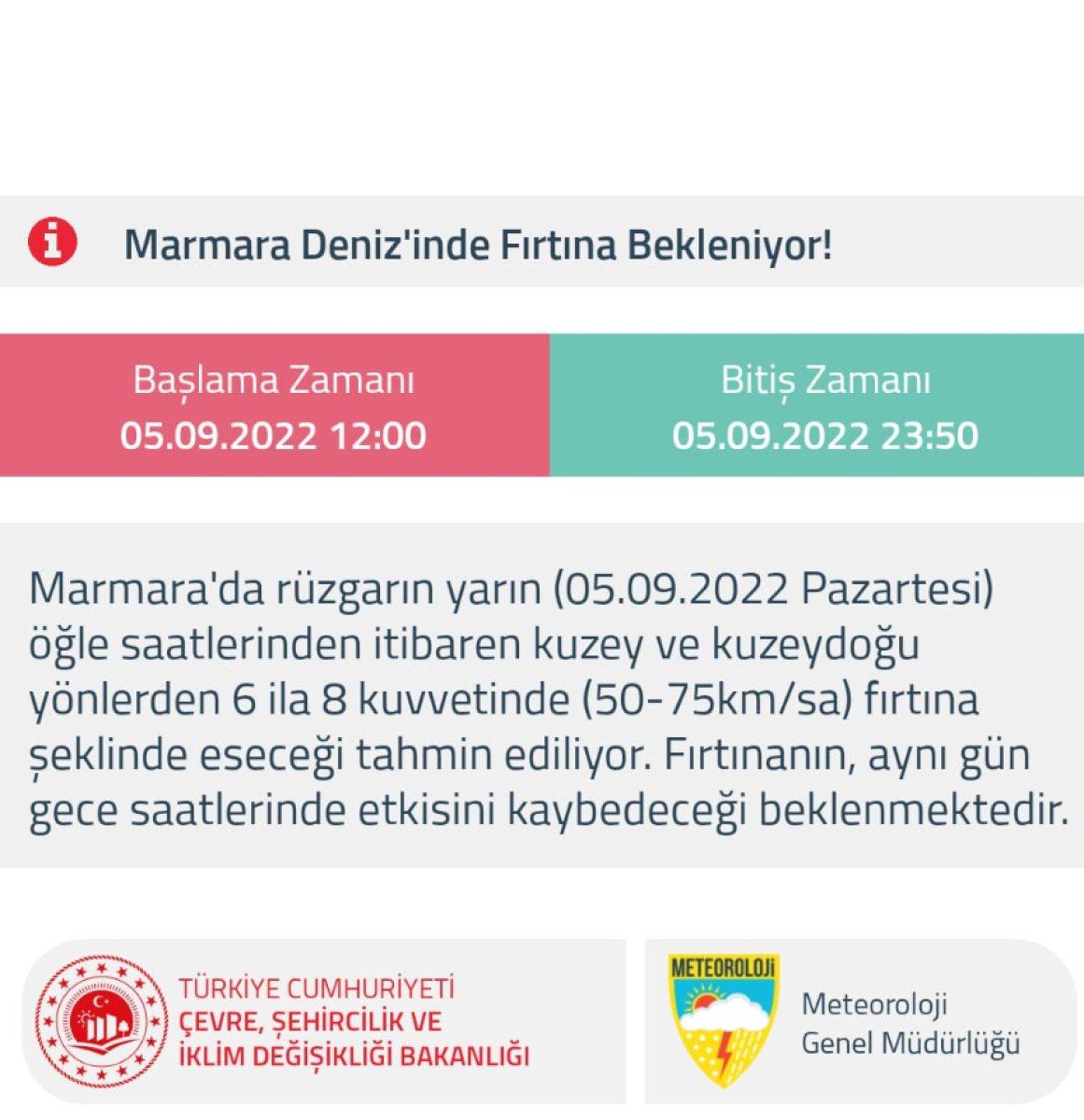 Marmara Denizi için fırtına uyarısı