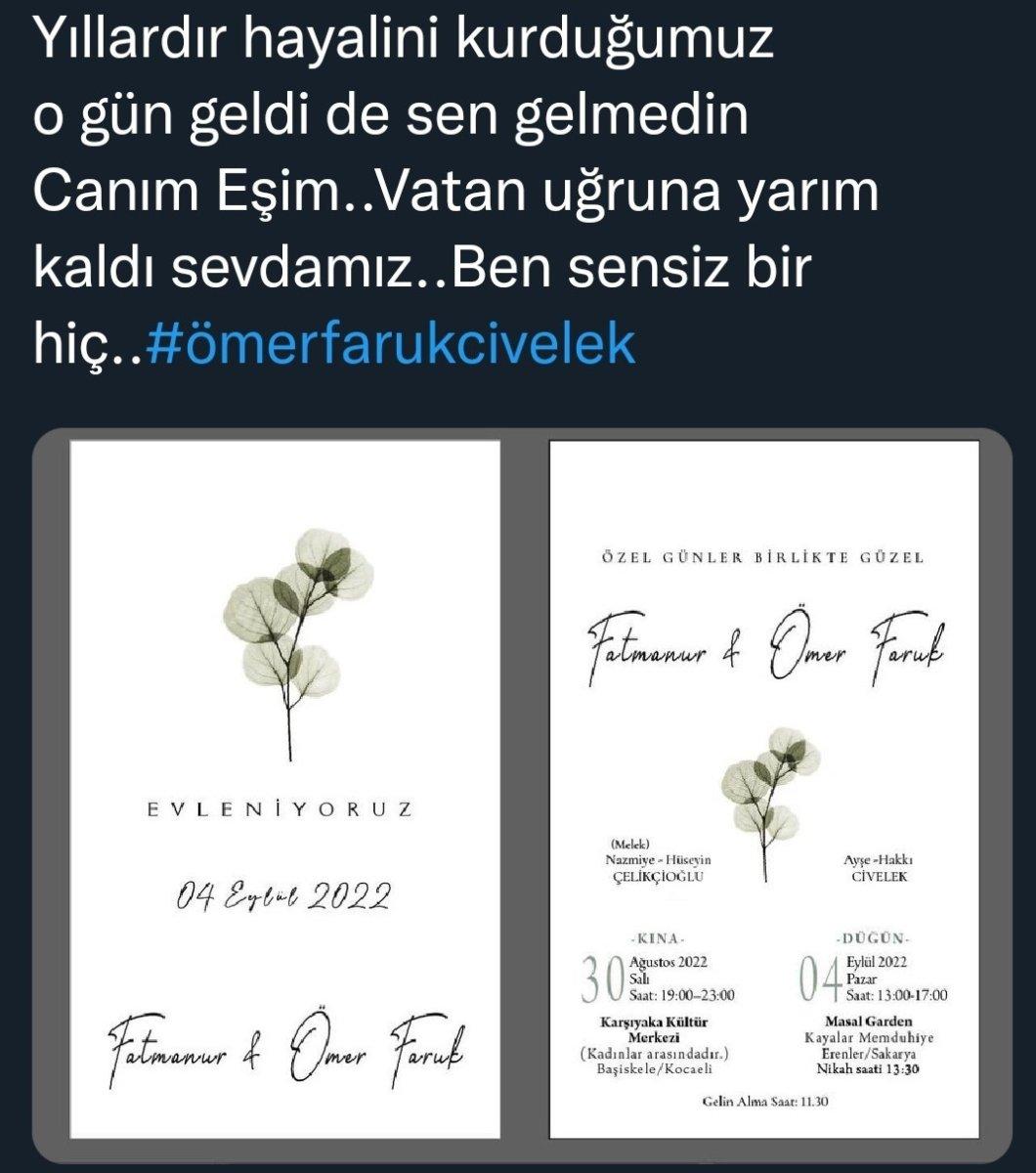 Şehit Ömer Faruk Civelek'in nişanlısından yürek dağlayan paylaşım