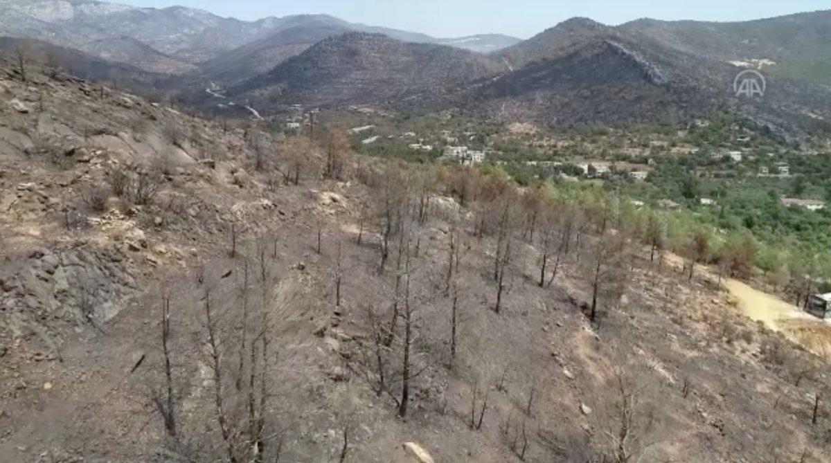 Mersin’de yanan ormanlar havadan görüntülendi