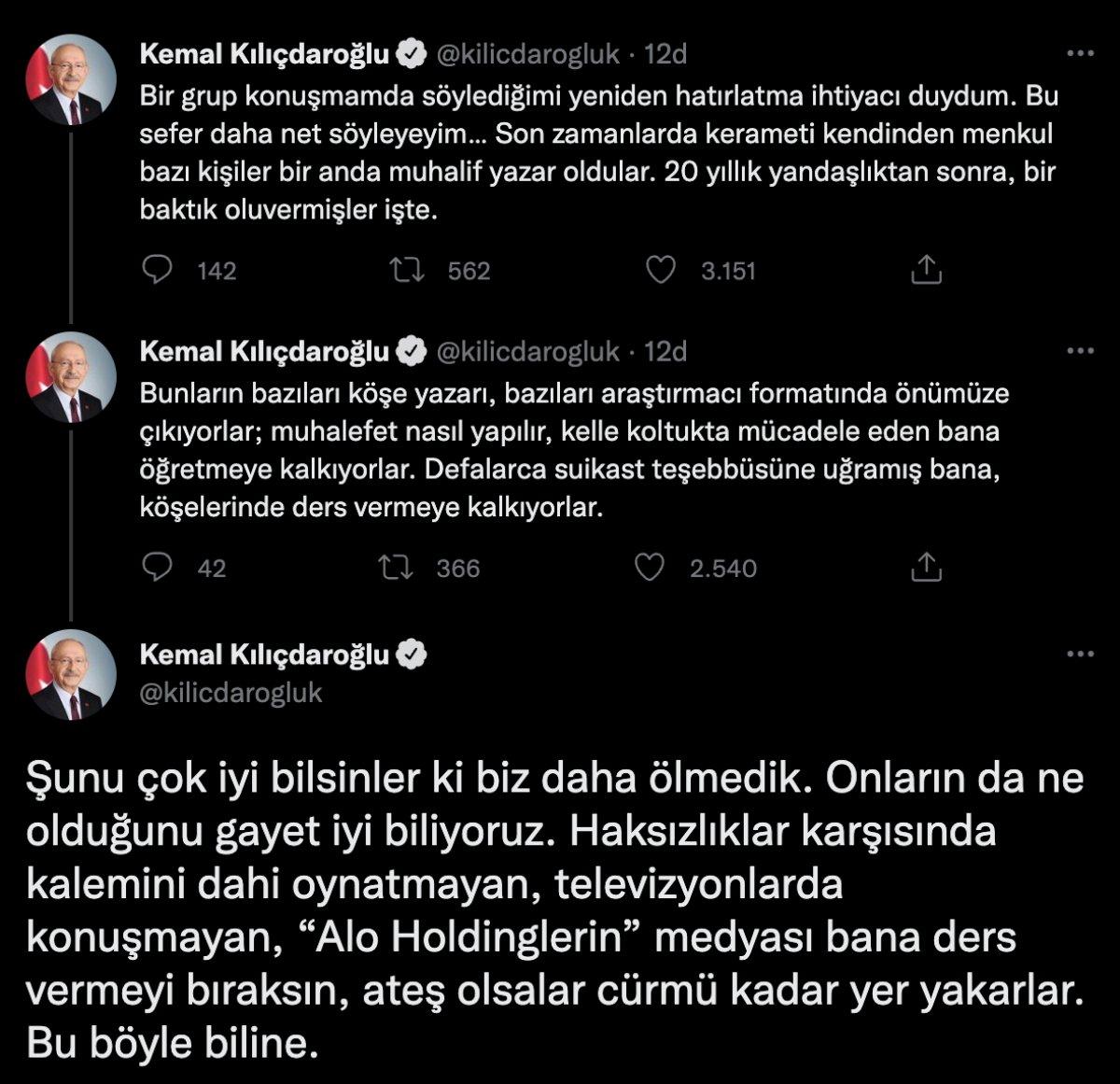 Kemal Kılıçdaroğlu'ndan kendisini eleştiren yazarlara sert sözler
