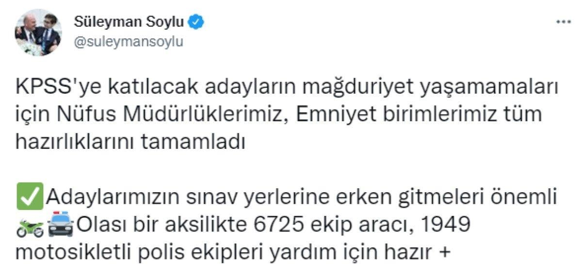 Bakan Soylu'dan KPSS açıklaması: Emniyet birimlerimiz tüm hazırlıklarını tamamladı