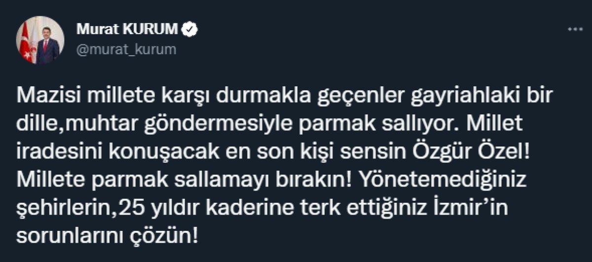 Murat Kurum'dan Özgür Özel'e yanıt: Millete parmak sallamayı bırakın