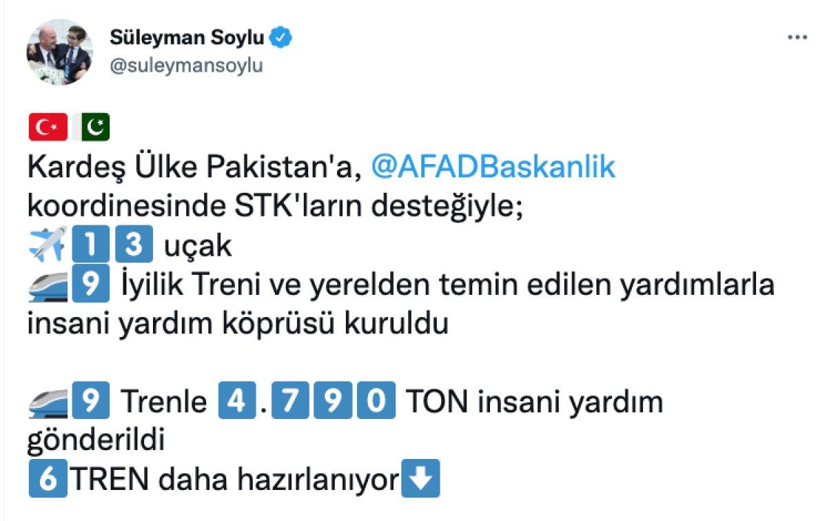 Süleyman Soylu, Türkiye'den Pakistan'a giden yardımları açıkladı
