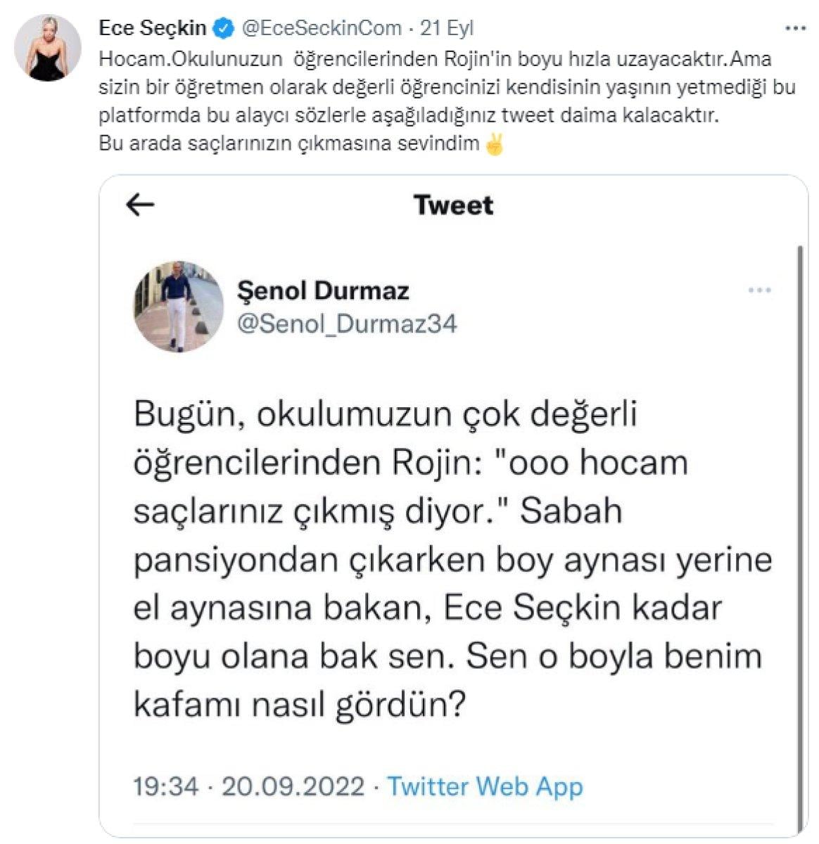 Ece Seçkin, boyuyla dalga geçen öğretmene cevap verdi