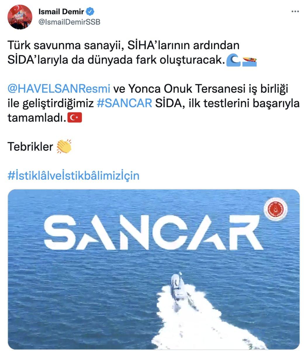 İsmail Demir: Sancar SİDA, ilk testlerini başarıyla tamamladı