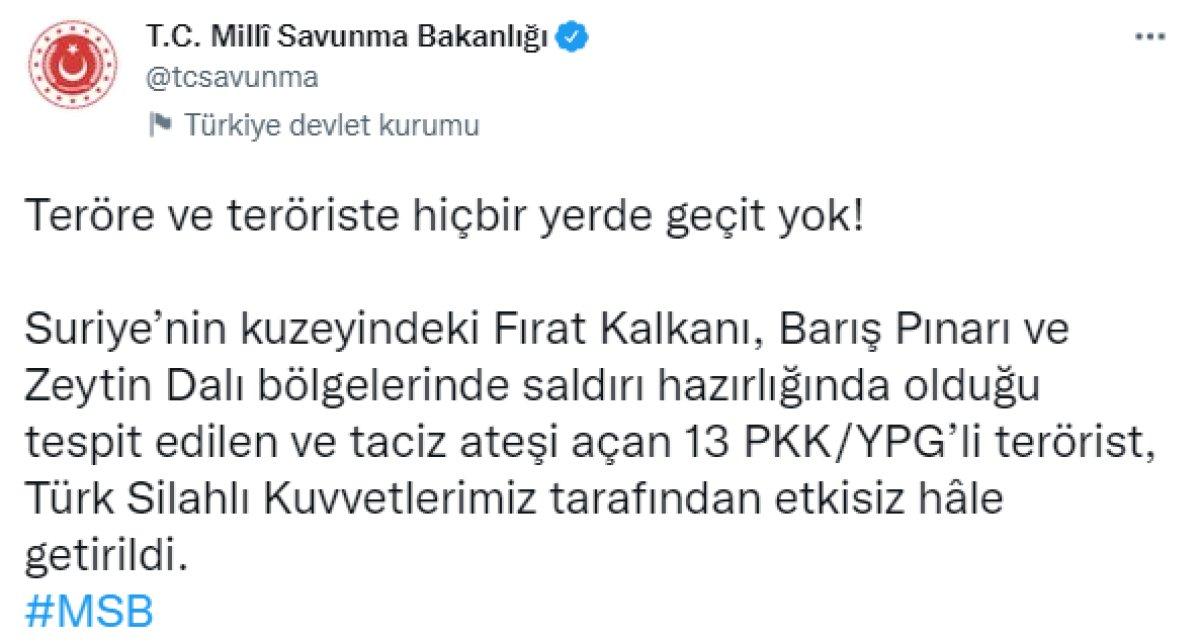 Suriye'nin kuzeyinde 13 terörist öldürüldü