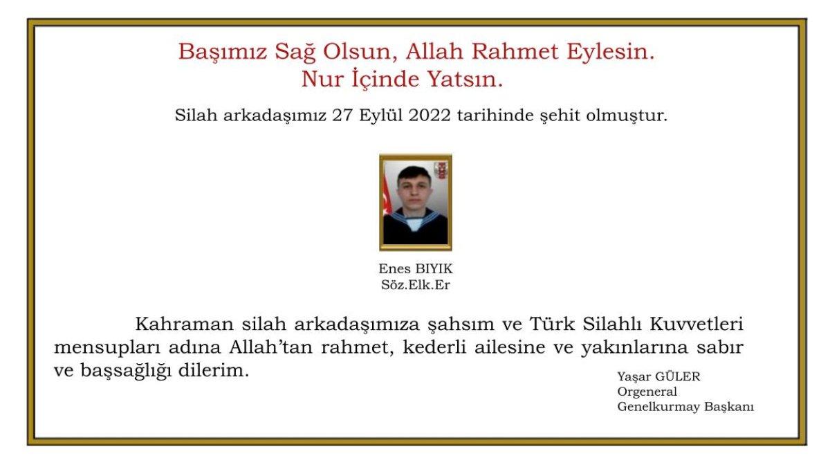 Gölcük Tersane Komutanlığı'ndaki iş kazasında, bir asker şehit oldu