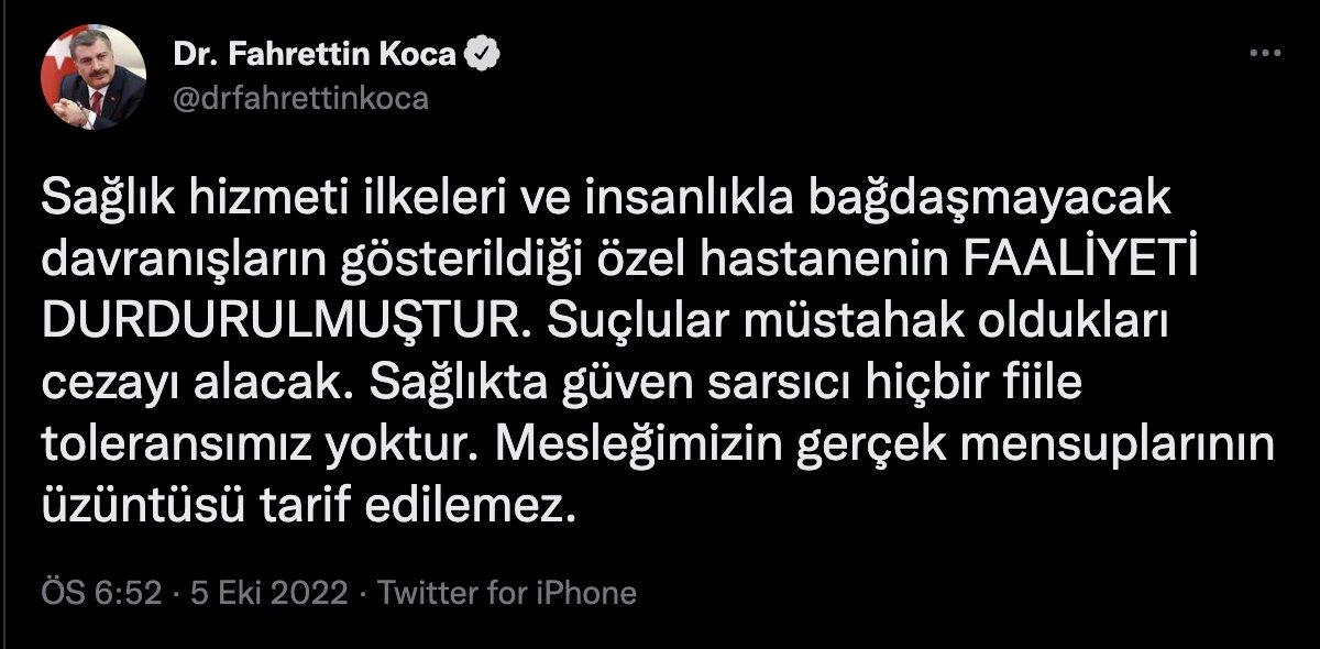 Ataşehir'de hastaya eziyet edilen hastanenin faaliyeti durduruldu