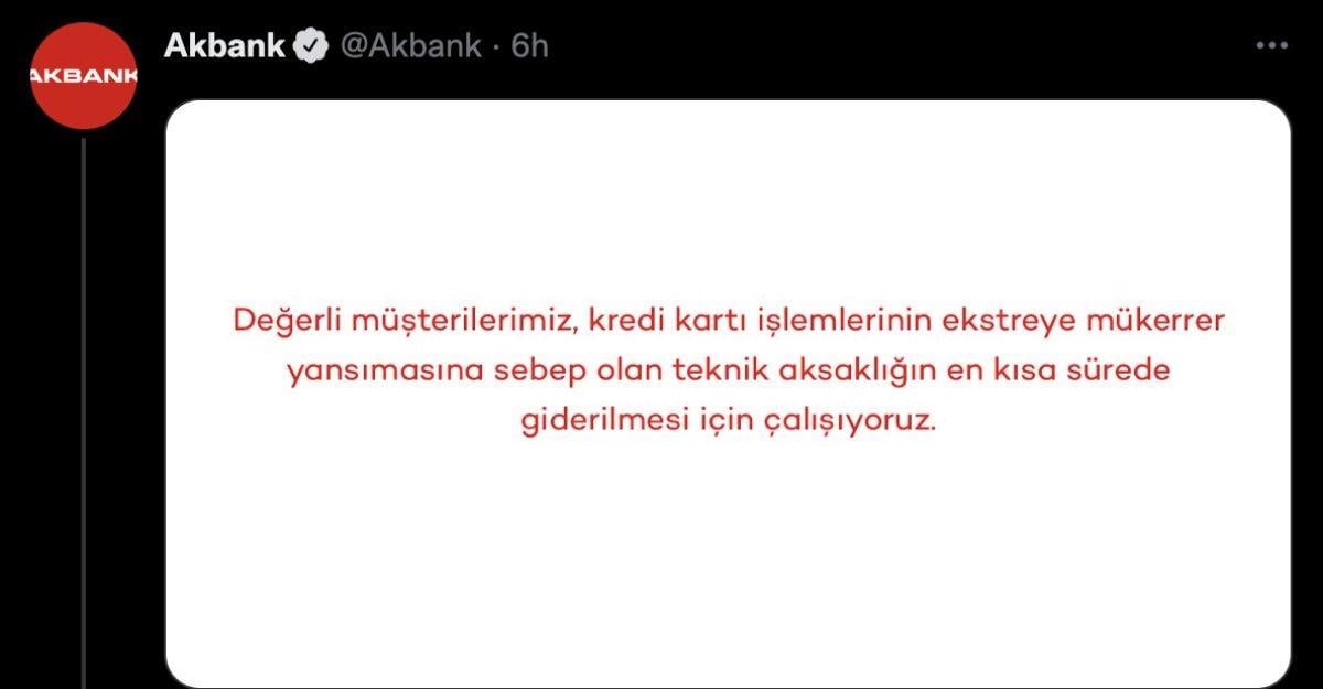 Akbank uygulamasında mükerrer ekstre sorunu yaşanıyor