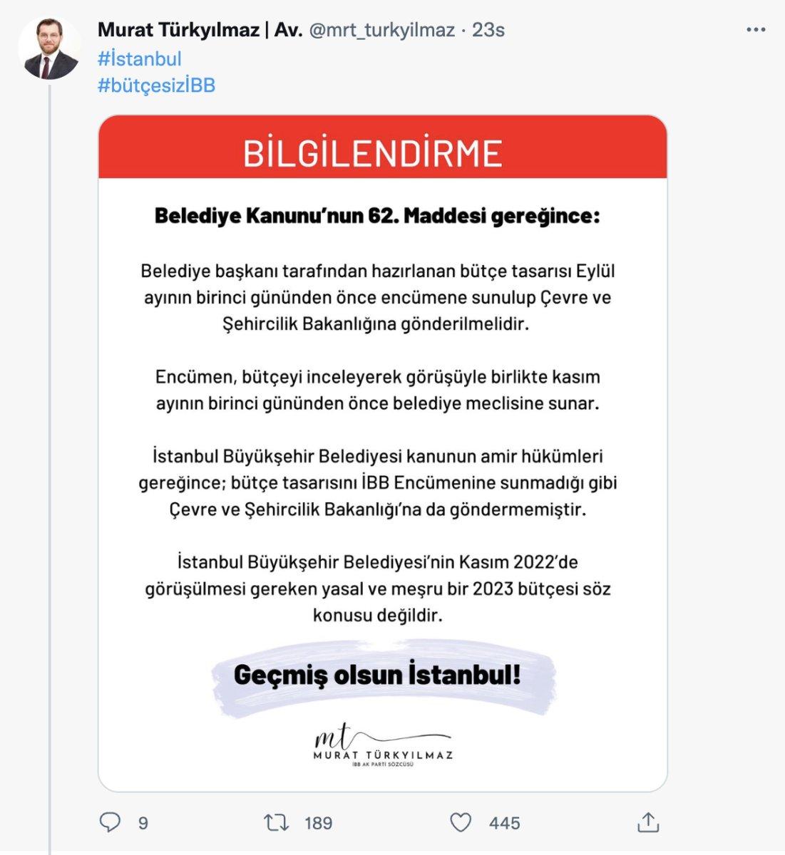 İBB'nin, 2023 bütçe tahmin raporunu bakanlığa göndermediği iddiası