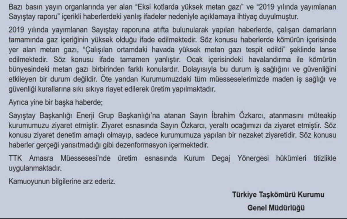 TTK, yüksek metan gazı iddialarını yalanladı