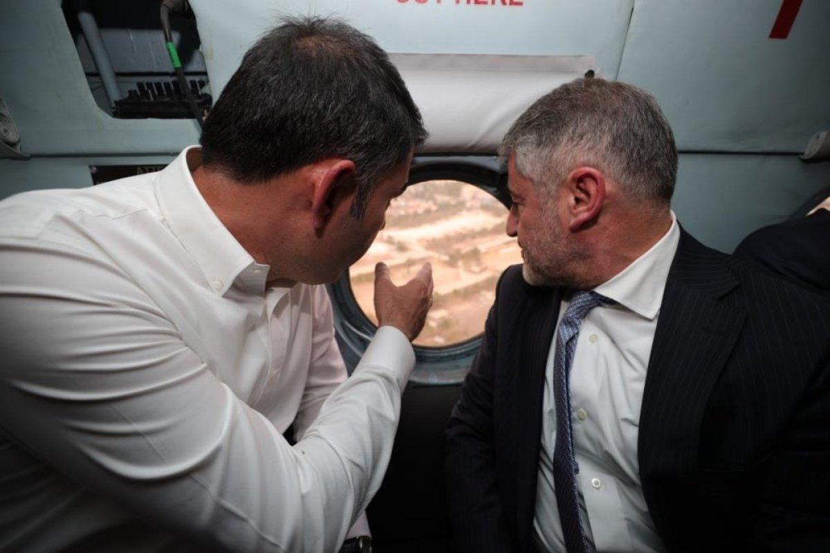 Murat Kurum ve Nureddin Nebati, kentsel dönüşüm alanını havadan inceledi