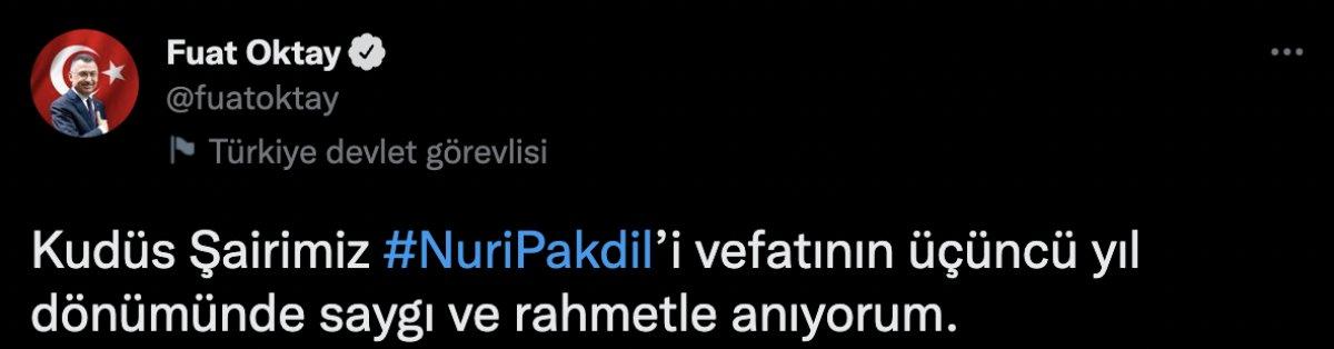 Fuat Oktay, edebiyatçı Nuri Pakdil'i vefatının 3'üncü yılında rahmetle andı