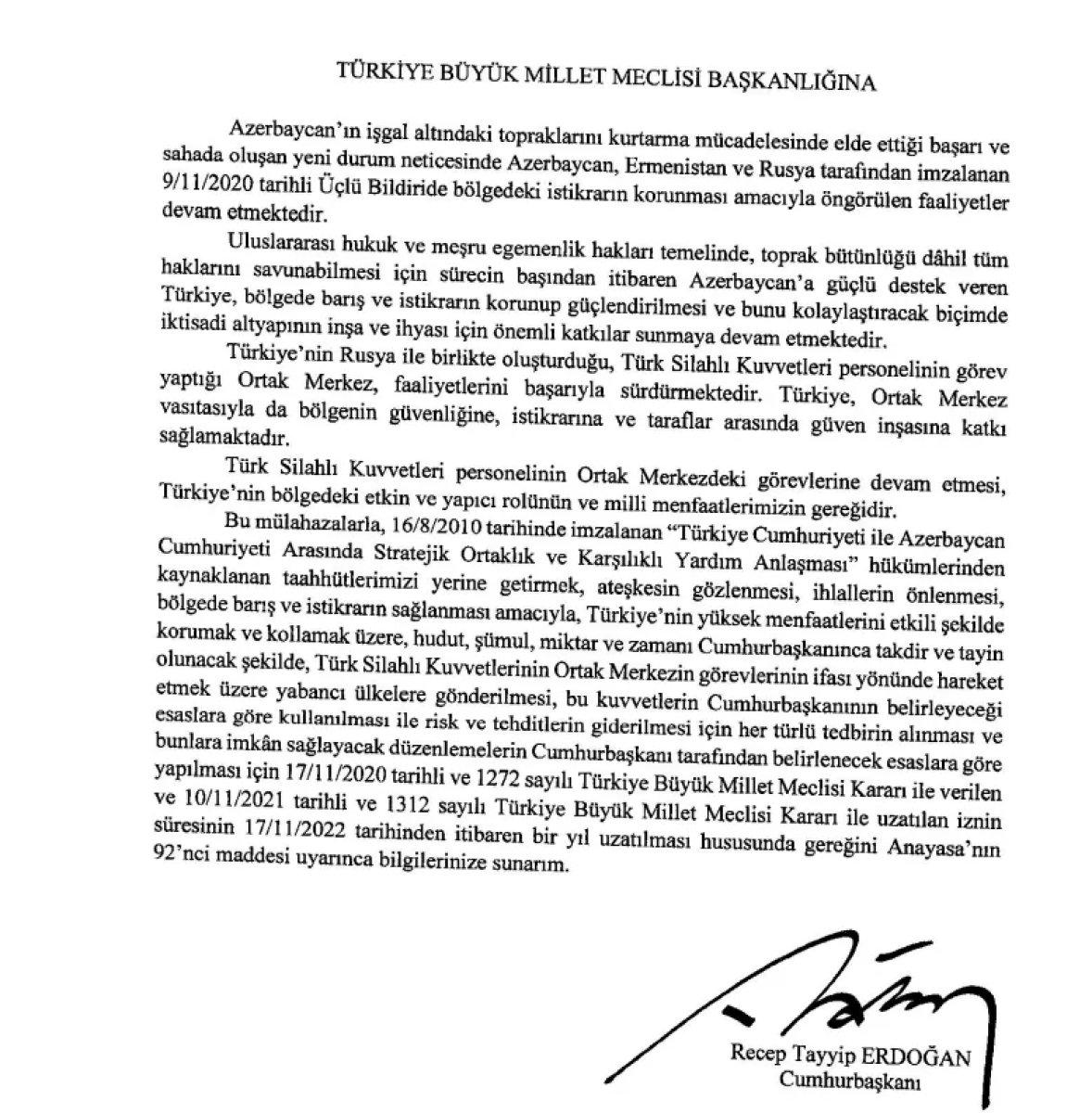 Azerbaycan tezkeresi Meclis'e sunuldu