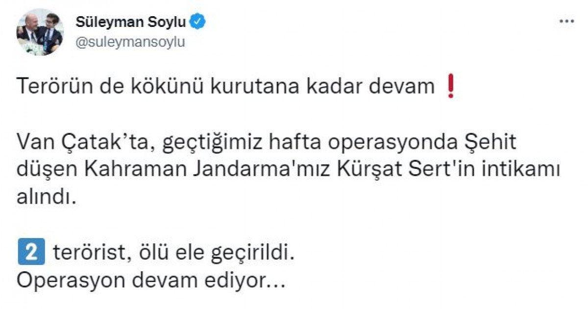 Bakan Soylu duyurdu: Şehit Kürşat Sert'in intikamı alındı