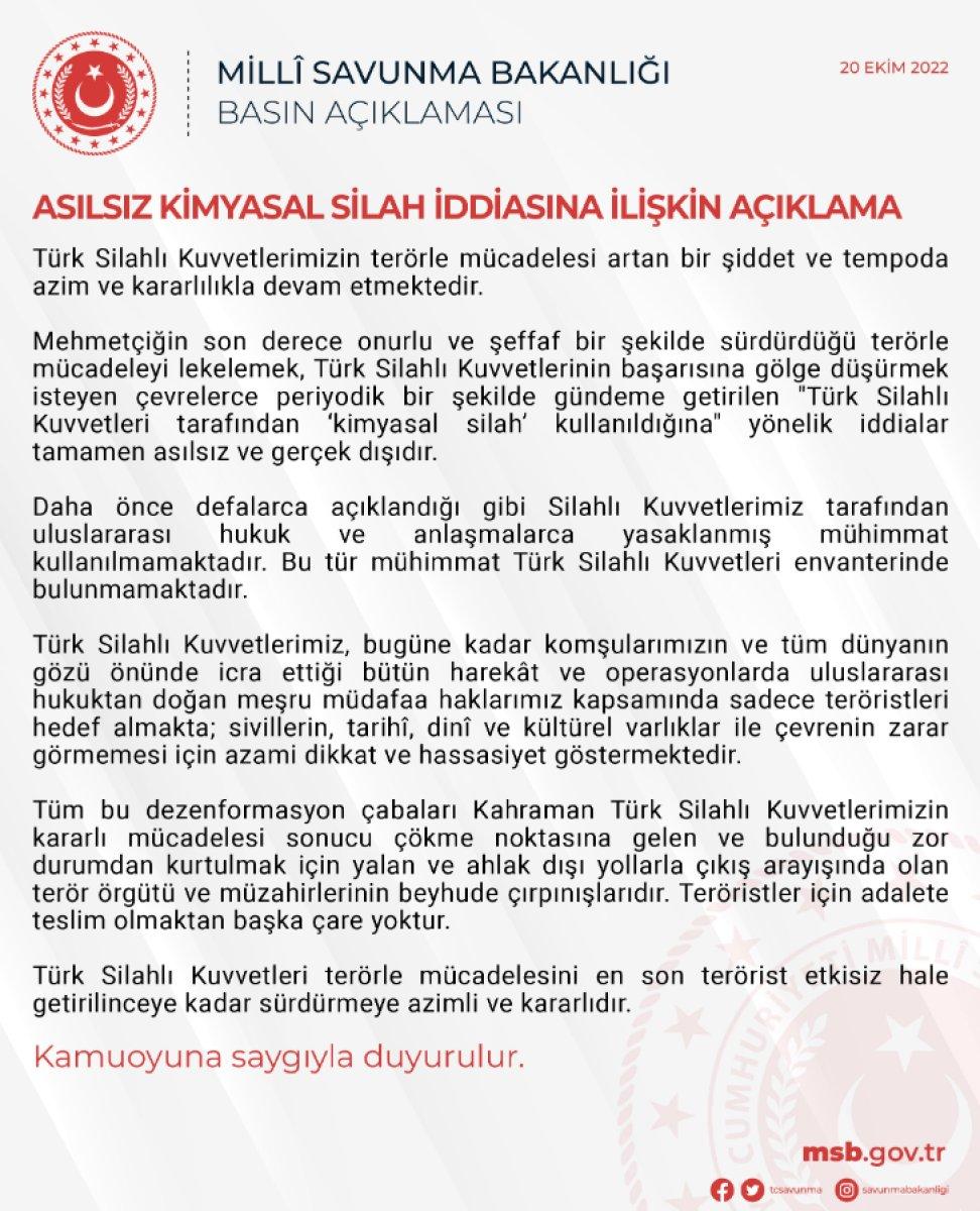 MSB: Kimyasal silah TSK envanterinde bulunmamaktadır