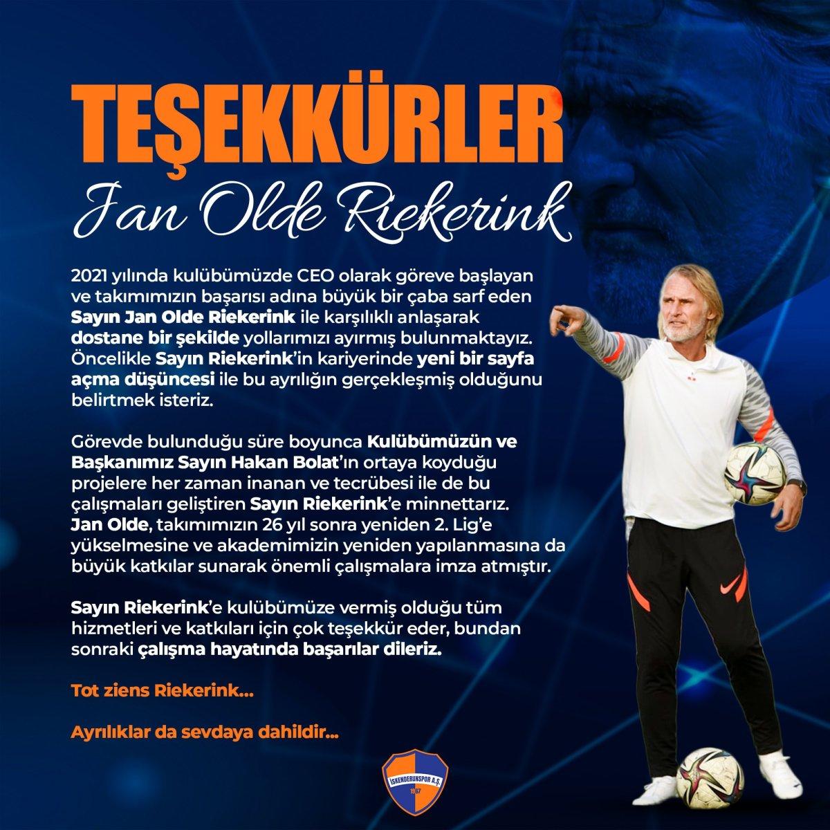 İskenderunspor, Riekerink ile yolları ayırdı