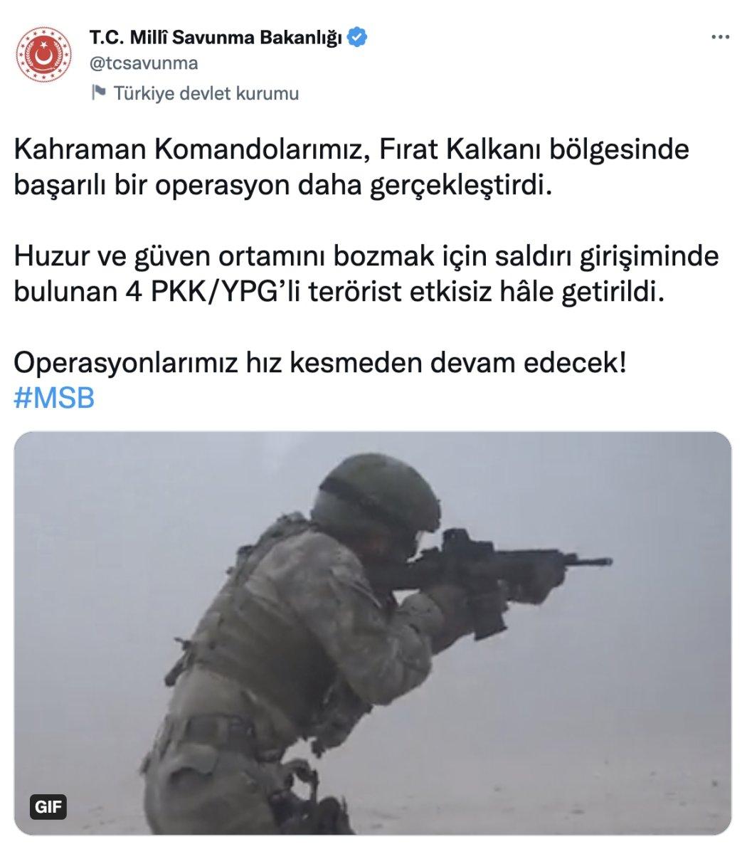 MSB: Fırat Kalkanı bölgesinde 4 PKK/YPG’li terörist öldürüldü