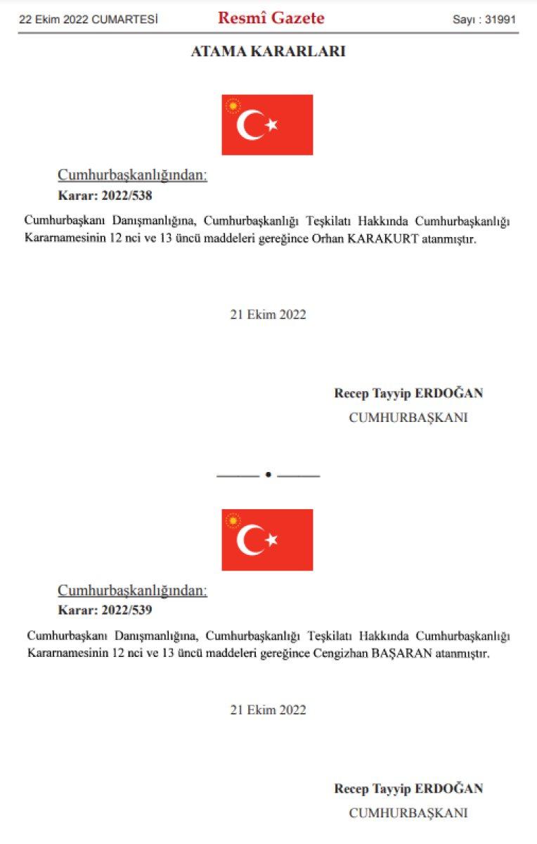 Cumhurbaşkanı Danışmanlığına atamalar