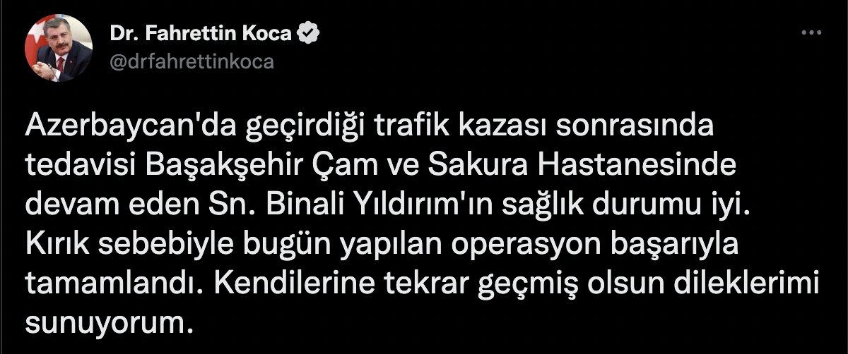 Fahrettin Koca'dan, Binali Yıldırım'ın sağlık durumuna ilişkin açıklama