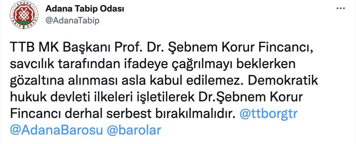 Tabip Odaları'ndan Şebnem Fincancı'ya destek açıklamaları