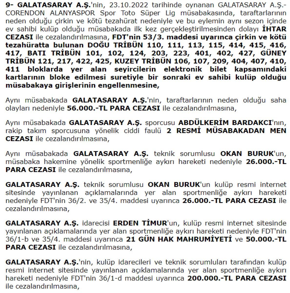 PFDK, Galatasaray'da 3 isme ceza verdi