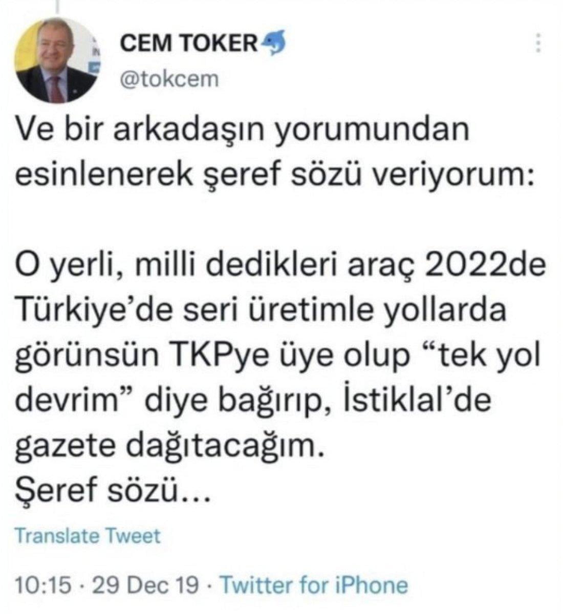 Cem Toker'in 'yerli oto' tweet'leri gündem oldu