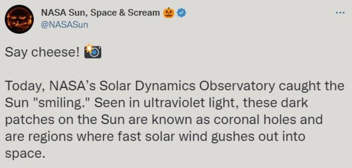NASA'dan 'gülümseyen' Güneş paylaşımı