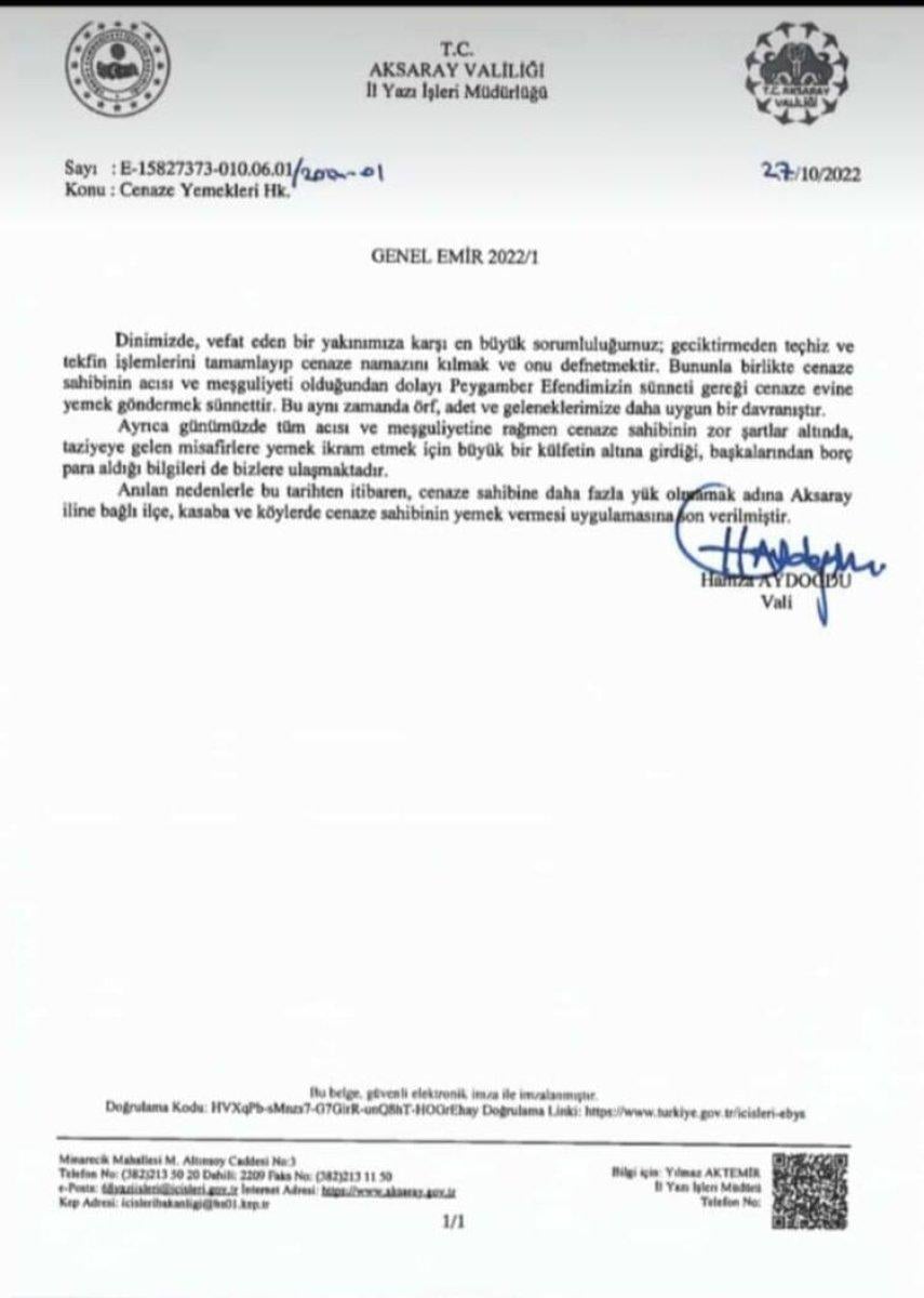 Aksaray'da, cenaze evinde yemek dağıtımı yasaklandı