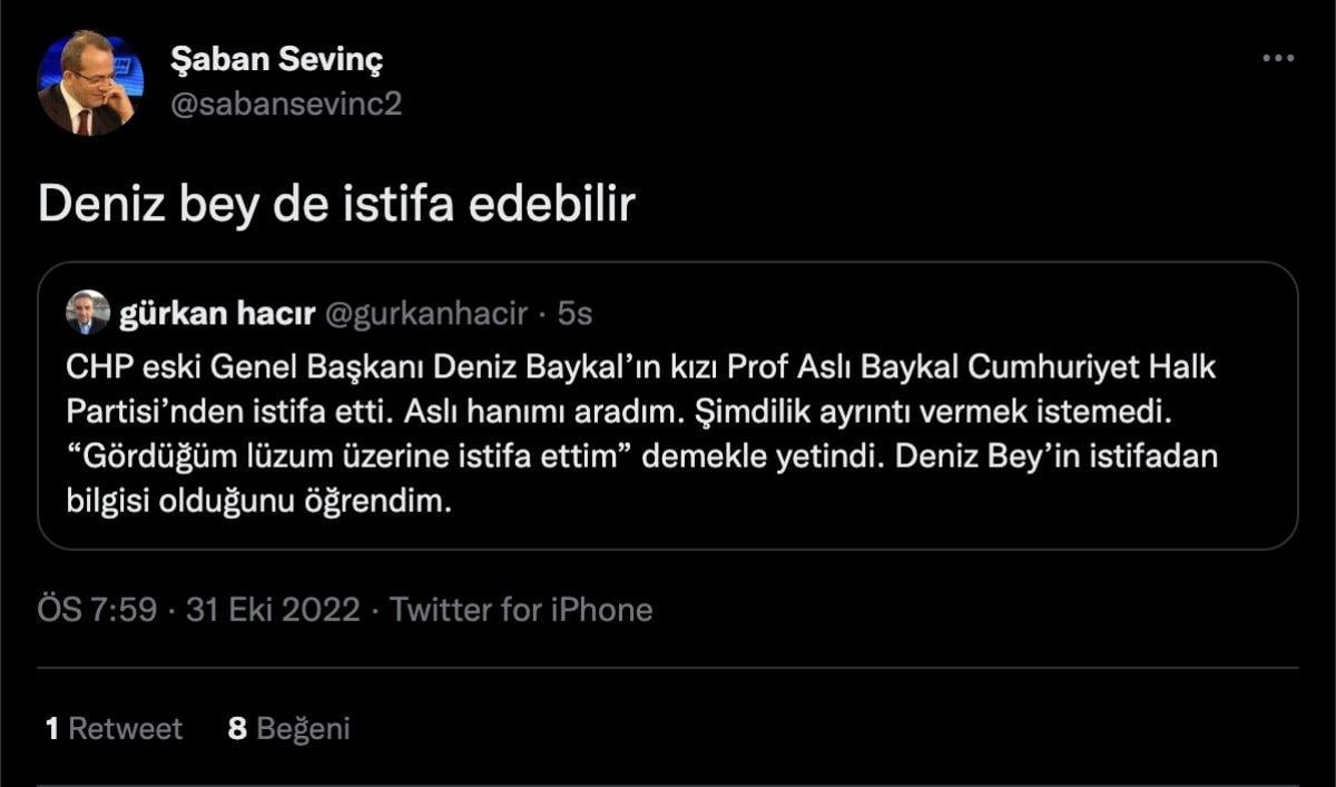 Şaban Sevinç: Deniz Baykal da CHP'den istifa edebilir