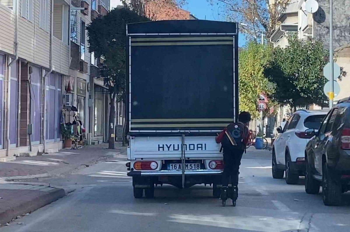 Bursa'da patenle tehlikeli yolculuk