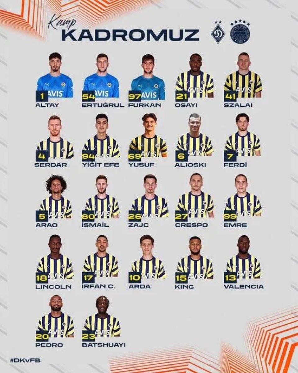 Fenerbahçe'nin Dinamo Kiev maçı kadrosu