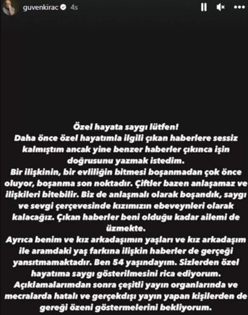 Güven Kıraç: Özel hayata saygı lütfen